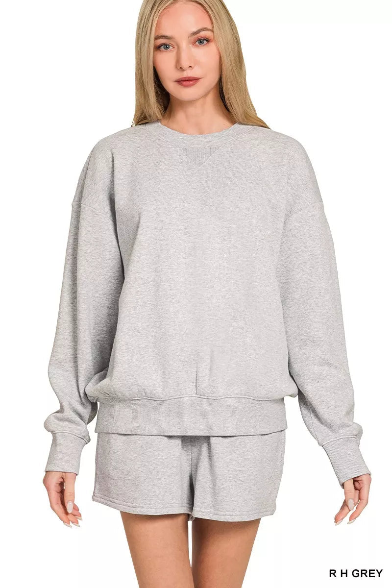 Zenana Fleece Long Sleeve Sweatshirts & Shorts Set - Rooted & Reckless Co.
