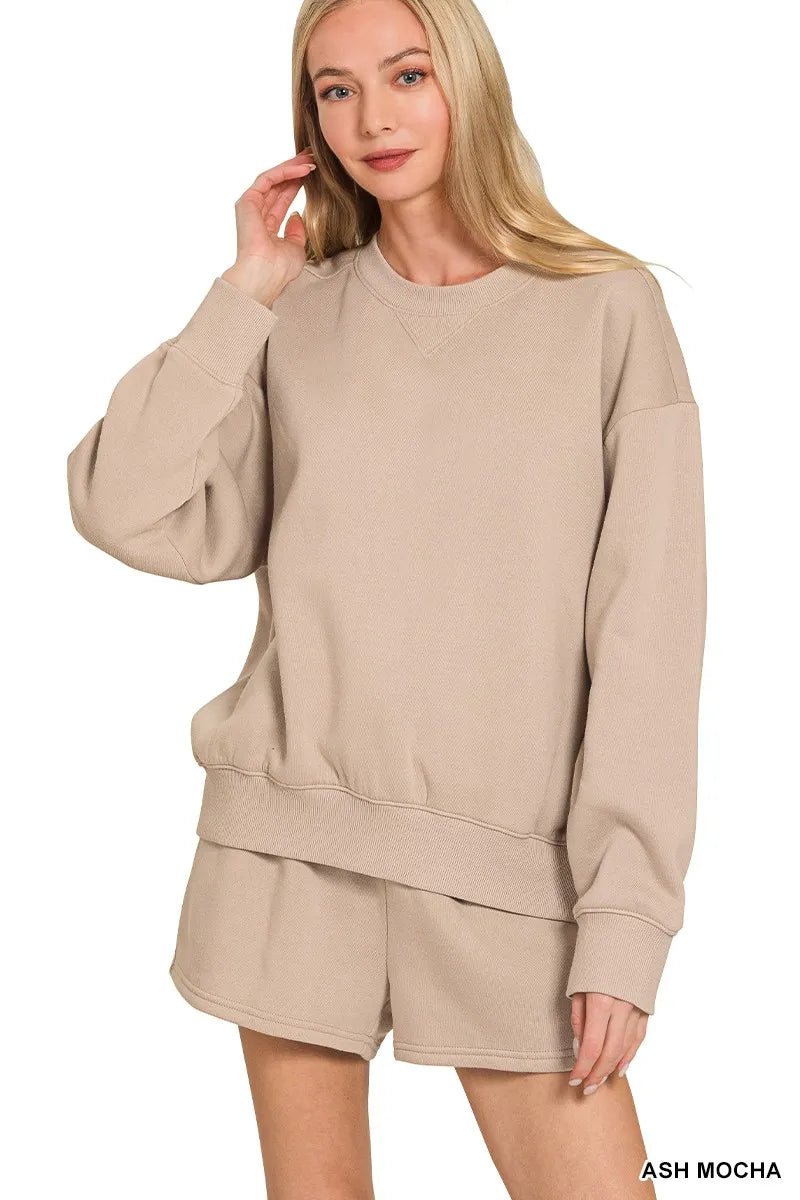 Zenana Fleece Long Sleeve Sweatshirts & Shorts Set - Rooted & Reckless Co.