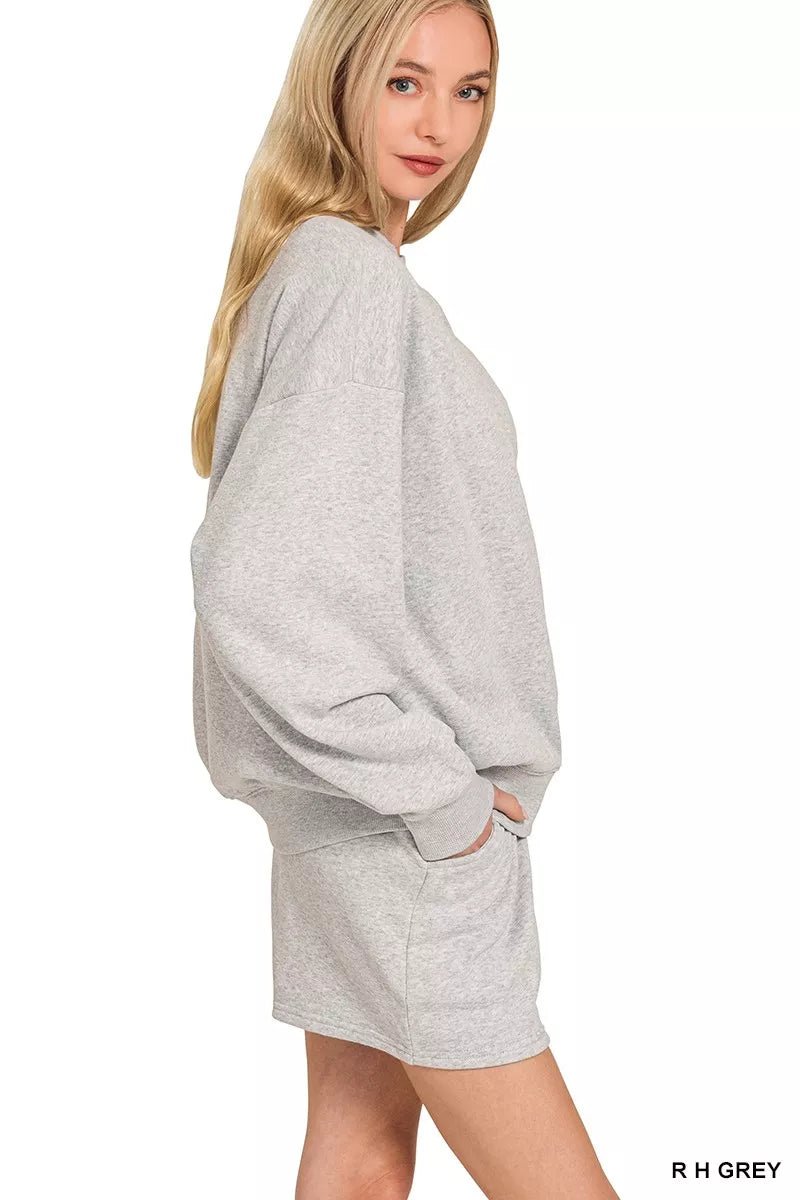 Zenana Fleece Long Sleeve Sweatshirts & Shorts Set - Rooted & Reckless Co.