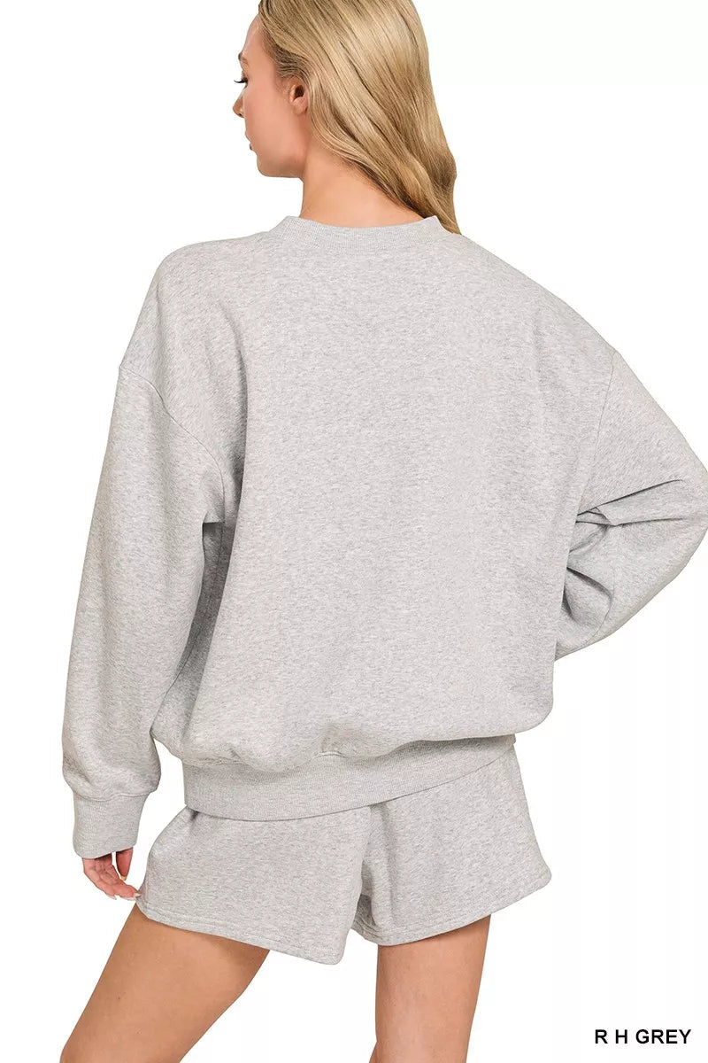Zenana Fleece Long Sleeve Sweatshirts & Shorts Set - Rooted & Reckless Co.