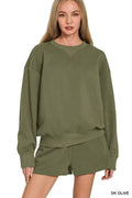 Zenana Fleece Long Sleeve Sweatshirts & Shorts Set - Rooted & Reckless Co.