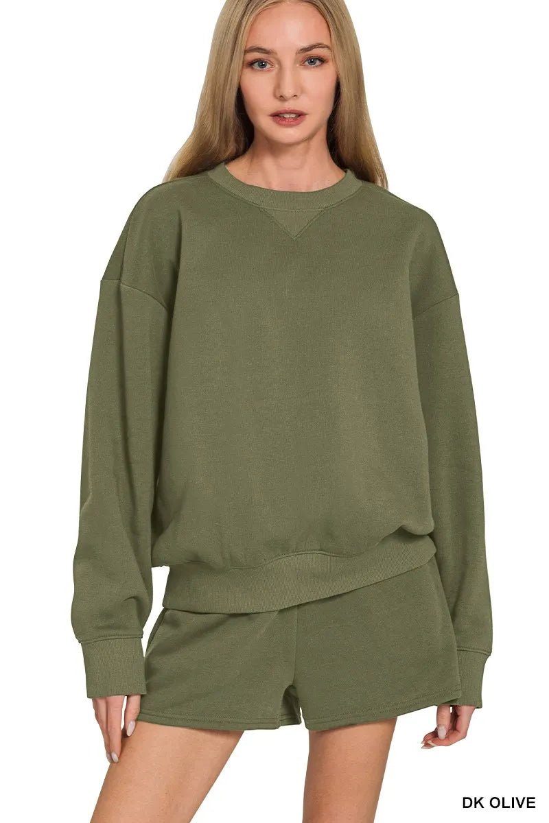 Zenana Fleece Long Sleeve Sweatshirts & Shorts Set - Rooted & Reckless Co.
