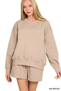 Zenana Fleece Long Sleeve Sweatshirts & Shorts Set - Rooted & Reckless Co.