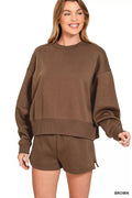 Zenana Fleece Round Neck Sweatshirt and Shorts Set - Rooted & Reckless Co.