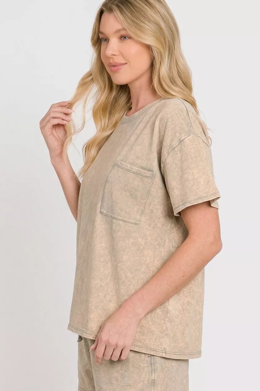 Zenana French Terry Acid Washed Relaxed Top & Short Set - Rooted & Reckless Co.