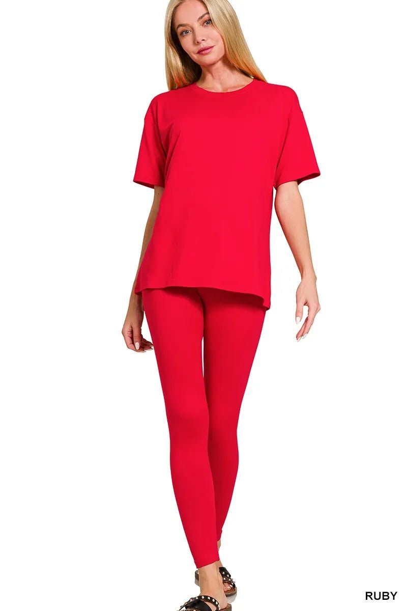 Zenana Full Size Brushed Dty Microfiber Short Sleeve Top and Pants Loungewear Set Plus Size - Rooted & Reckless Co.