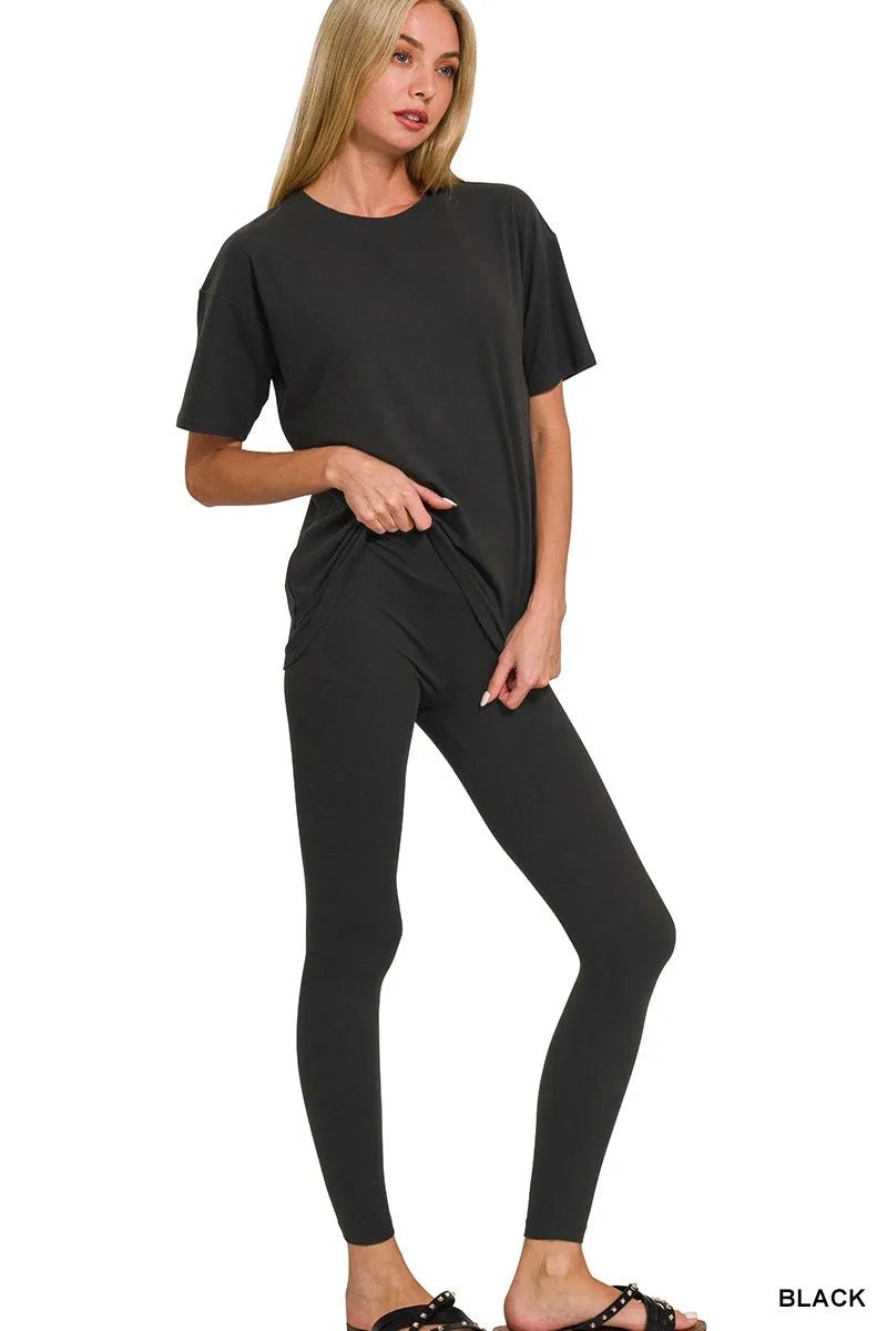 Zenana Full Size Brushed Dty Microfiber Short Sleeve Top and Pants Loungewear Set Plus Size - Rooted & Reckless Co.