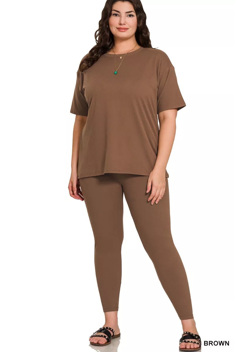 Zenana Full Size Brushed Dty Microfiber Short Sleeve Top and Pants Loungewear Set Plus Size - Rooted & Reckless Co.