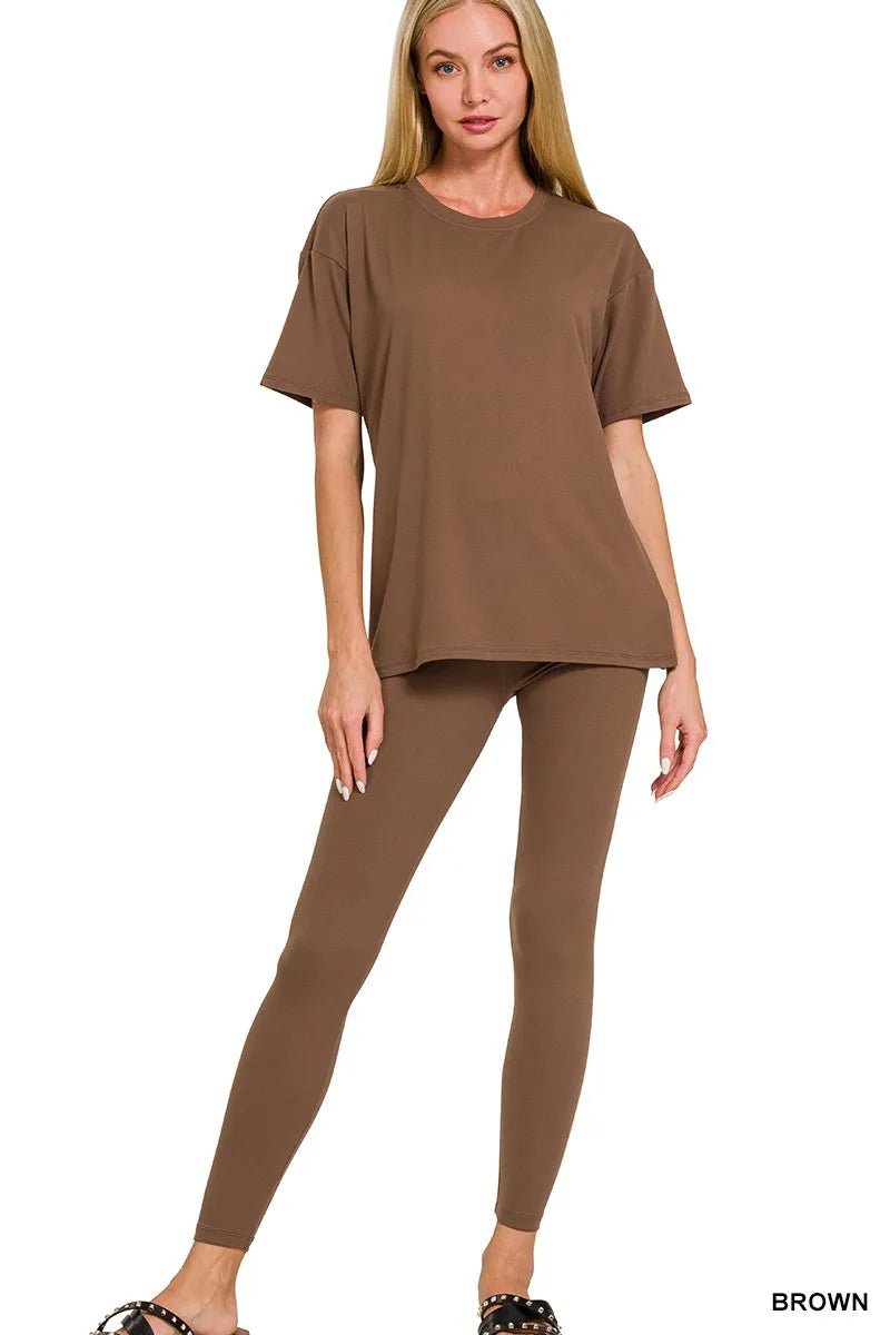 Zenana Full Size Brushed Dty Microfiber Short Sleeve Top and Pants Loungewear Set Plus Size - Rooted & Reckless Co.