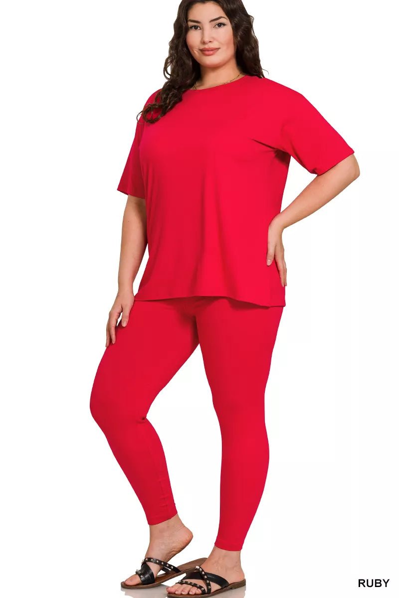 Zenana Full Size Brushed Dty Microfiber Short Sleeve Top and Pants Loungewear Set Plus Size - Rooted & Reckless Co.