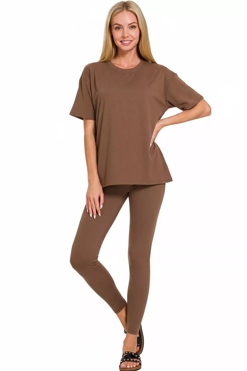 Zenana Full Size Brushed Dty Microfiber Short Sleeve Top and Pants Loungewear Set Plus Size - Rooted & Reckless Co.