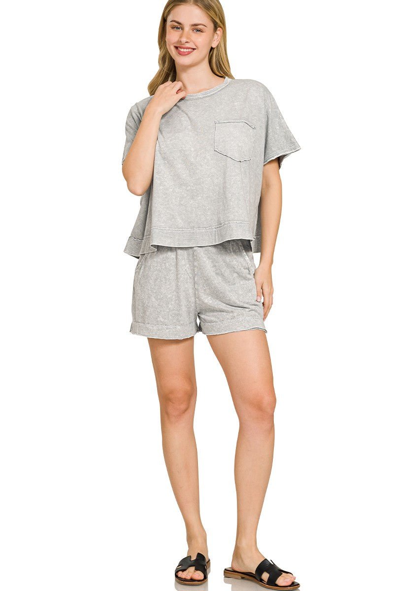 Zenana Halo Snow Washed Boxy Top & Shorts Set - Rooted & Reckless Co.