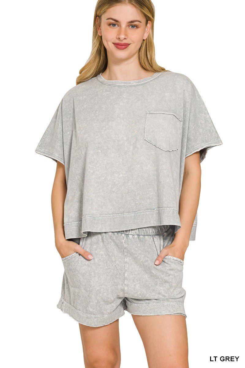 Zenana Halo Snow Washed Boxy Top & Shorts Set - Rooted & Reckless Co.