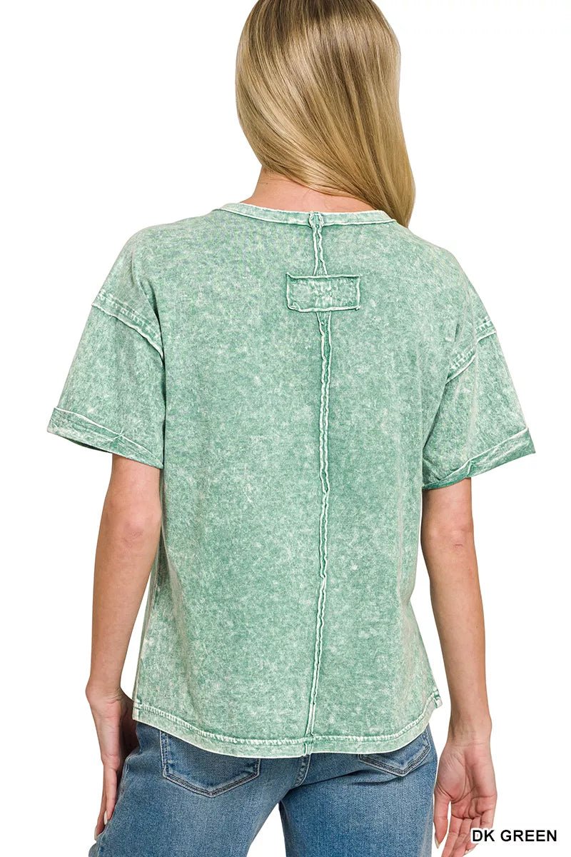 Zenana Halo Snow Washed Exposed Seam Top & Shorts Set - Rooted & Reckless Co.