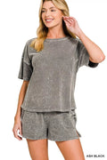 Zenana Halo Snow Washed Short Sleeve Tee and Shorts Set - Rooted & Reckless Co.