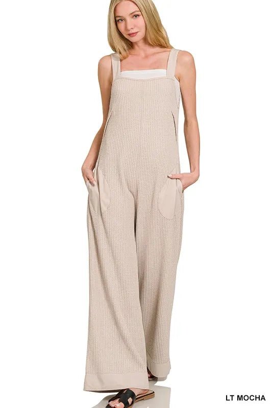 Zenana Knit Waffle Wide Leg Overalls - Rooted & Reckless Co.