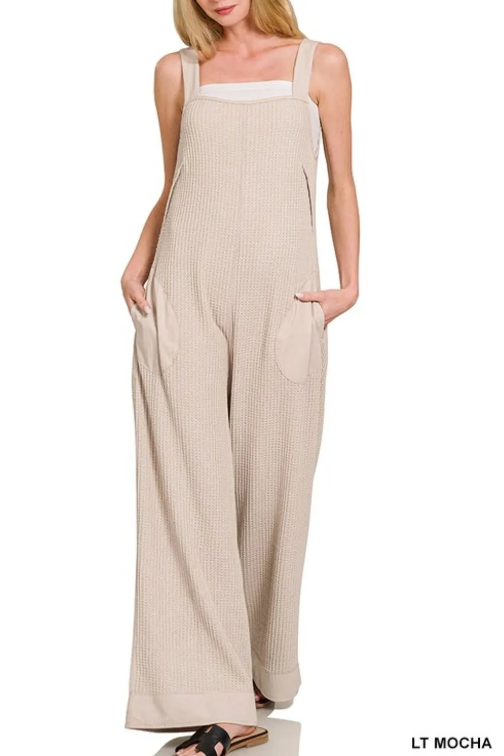 Zenana Knit Waffle Wide Leg Overalls - Rooted & Reckless Co.