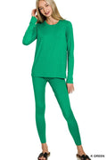 Zenana Microfiber Round Neck Top and Leggings Set - Rooted & Reckless Co.