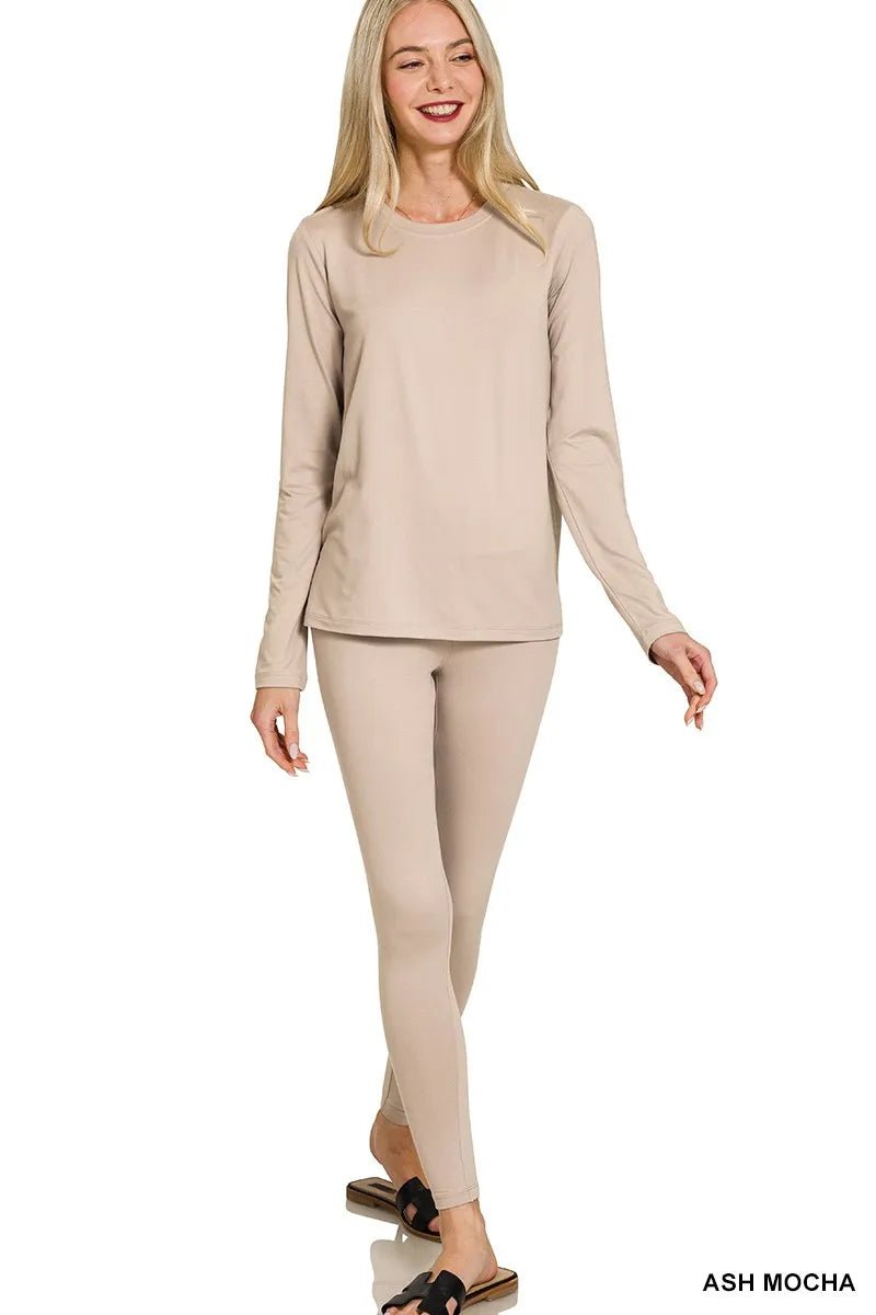 Zenana Microfiber Round Neck Top and Leggings Set - Rooted & Reckless Co.