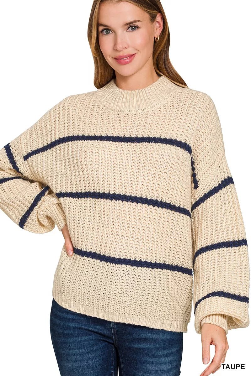 Zenana Oversize Striped Sweater - Rooted & Reckless Co.