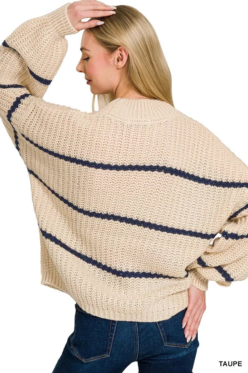 Zenana Oversize Striped Sweater - Rooted & Reckless Co.