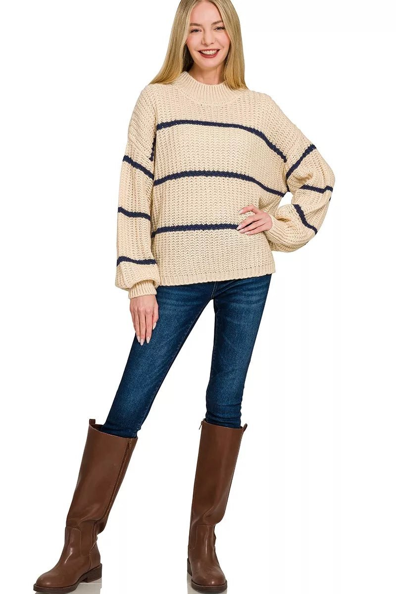 Zenana Oversize Striped Sweater - Rooted & Reckless Co.