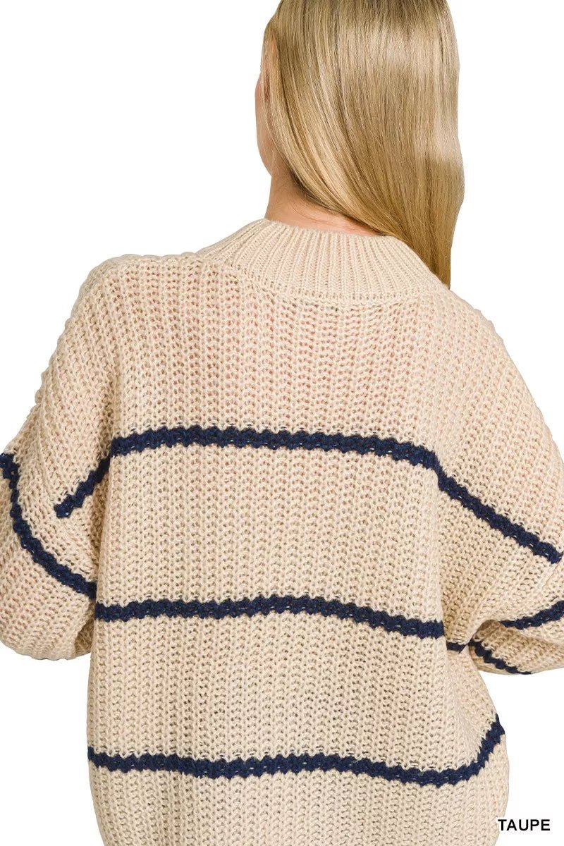 Zenana Oversize Striped Sweater - Rooted & Reckless Co.