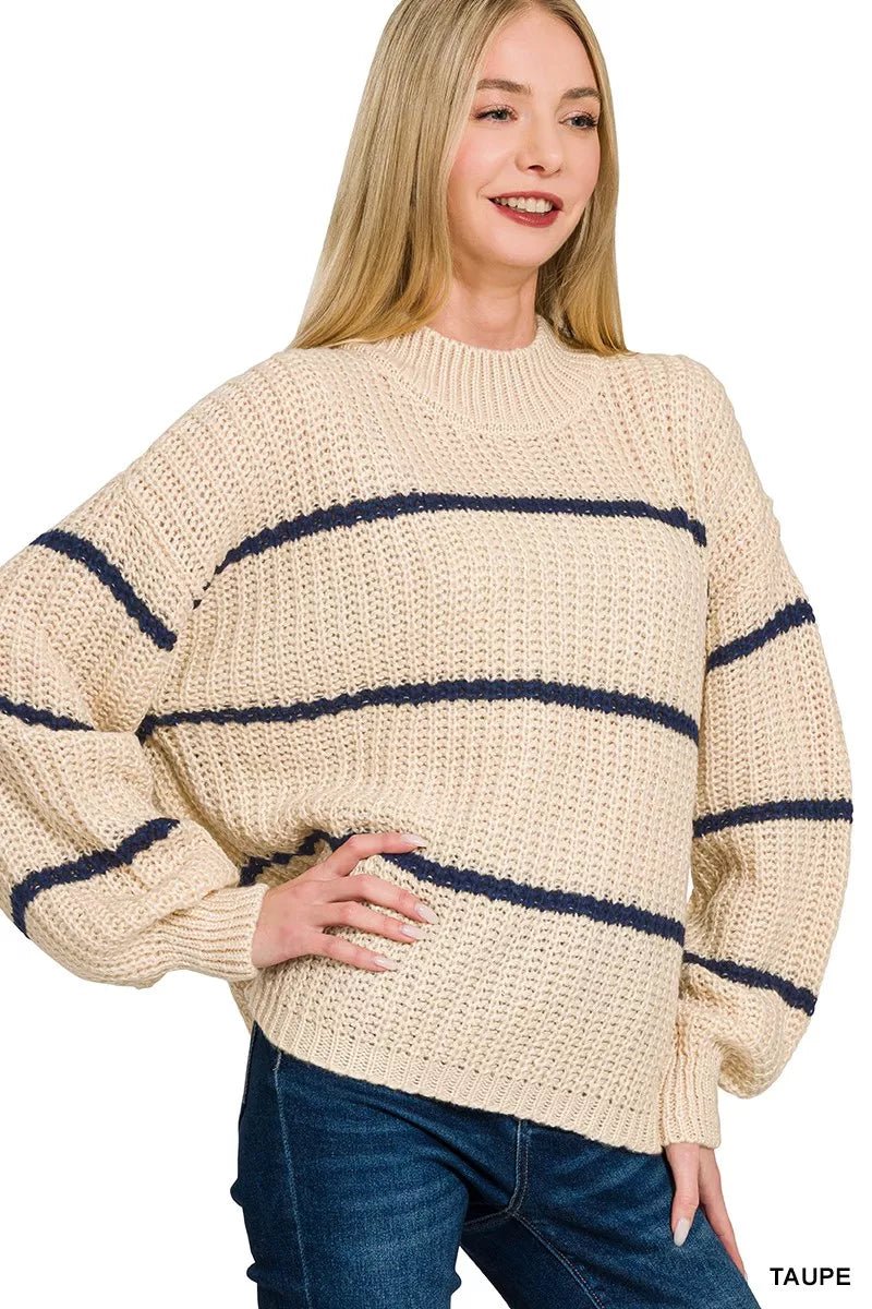 Zenana Oversize Striped Sweater - Rooted & Reckless Co.