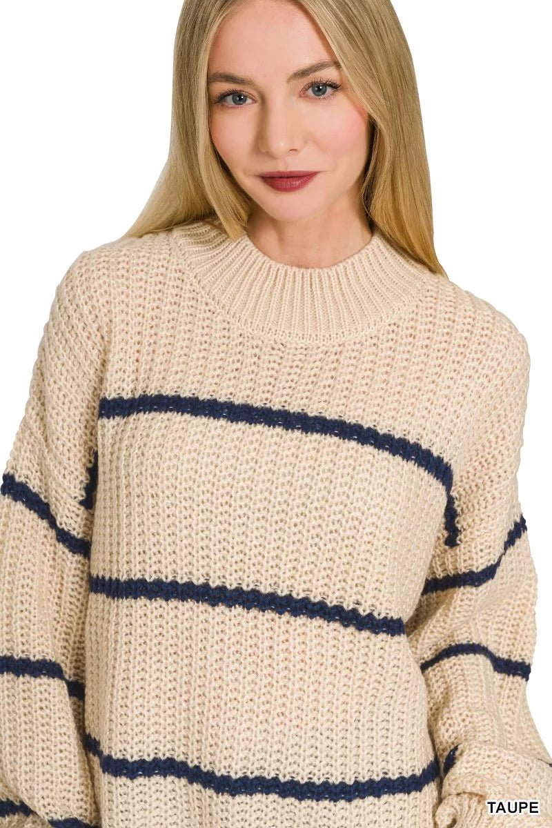 Zenana Oversize Striped Sweater - Rooted & Reckless Co.