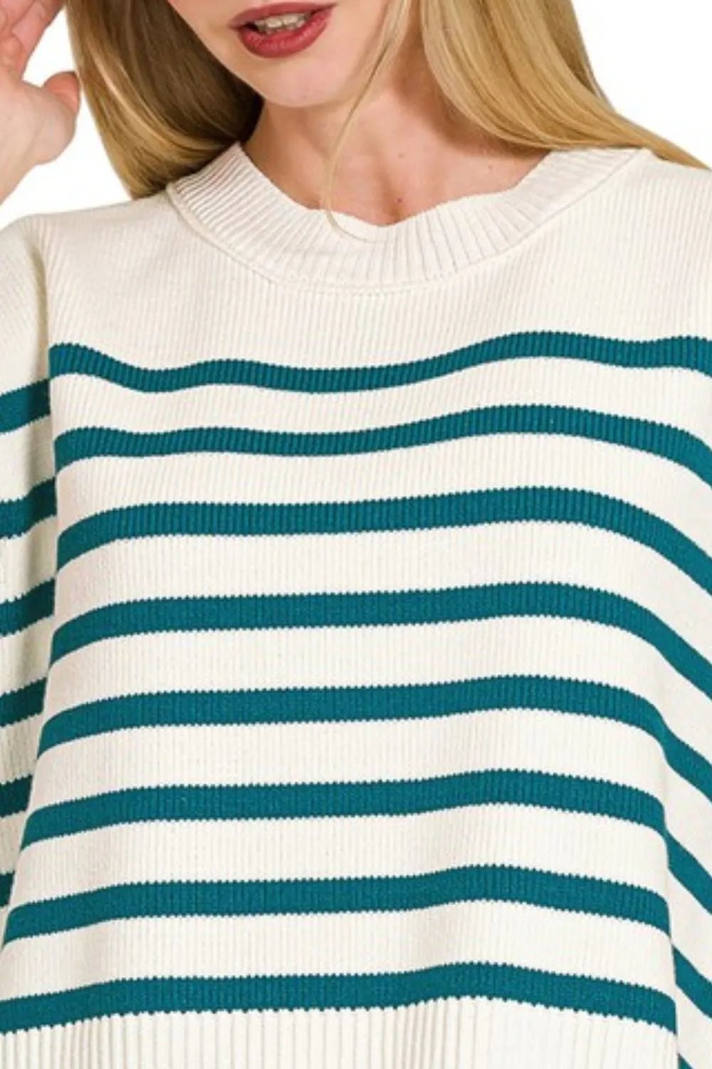 Zenana Oversized Crew Neck Stripe Sweater Vest - Rooted & Reckless Co.