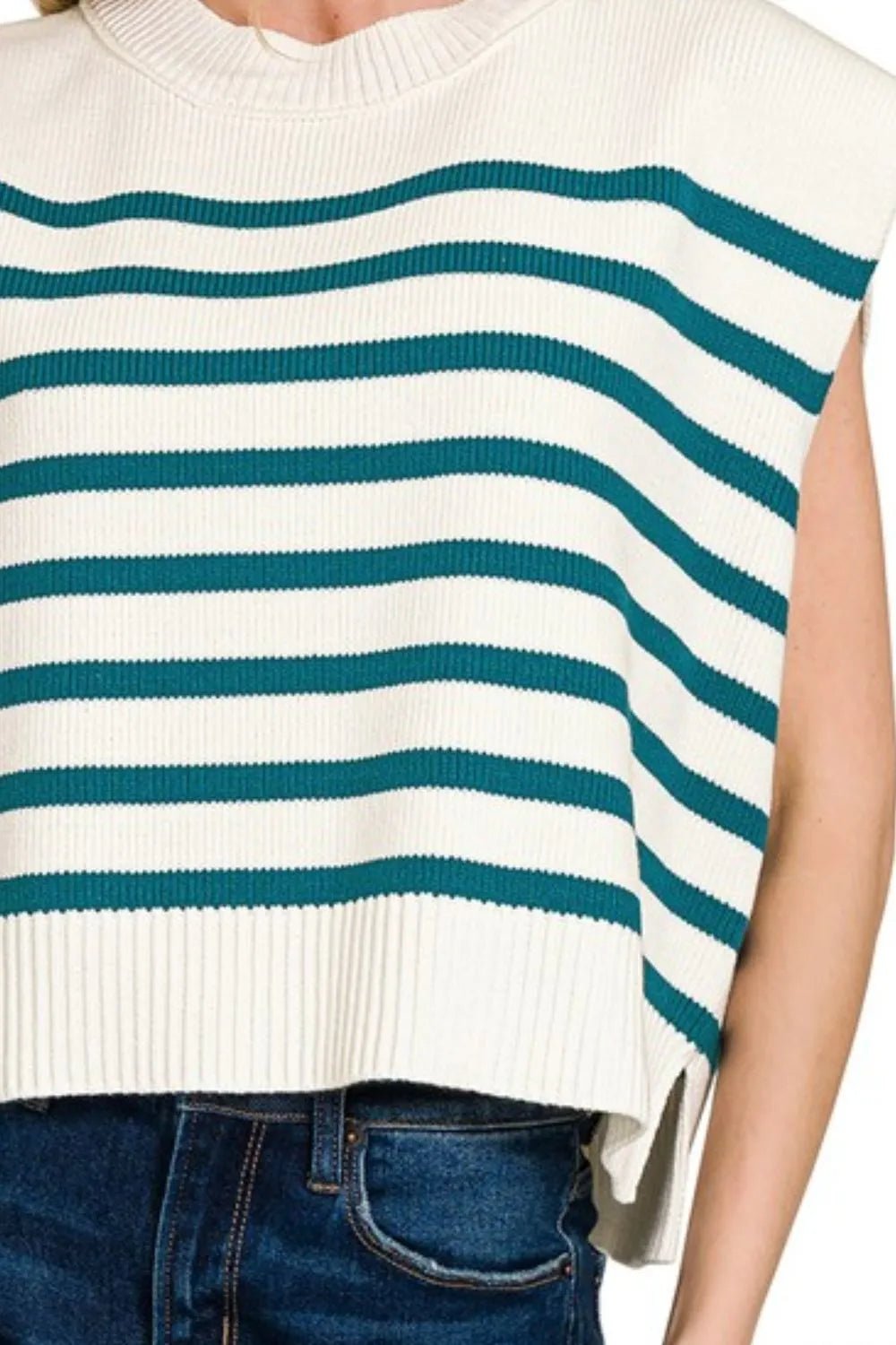 Zenana Oversized Crew Neck Stripe Sweater Vest - Rooted & Reckless Co.
