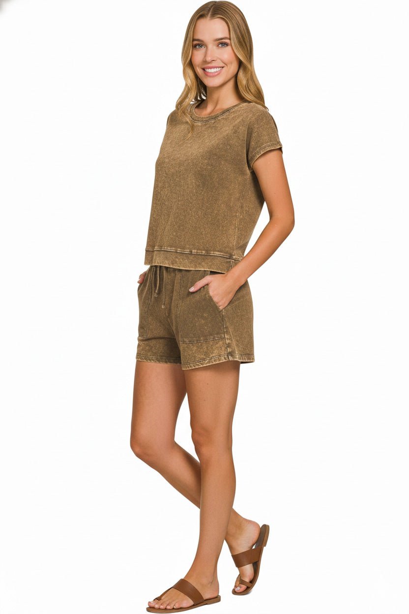 Zenana Premium Cotton Washed Sleeveless Top & Shorts Set - Rooted & Reckless Co.