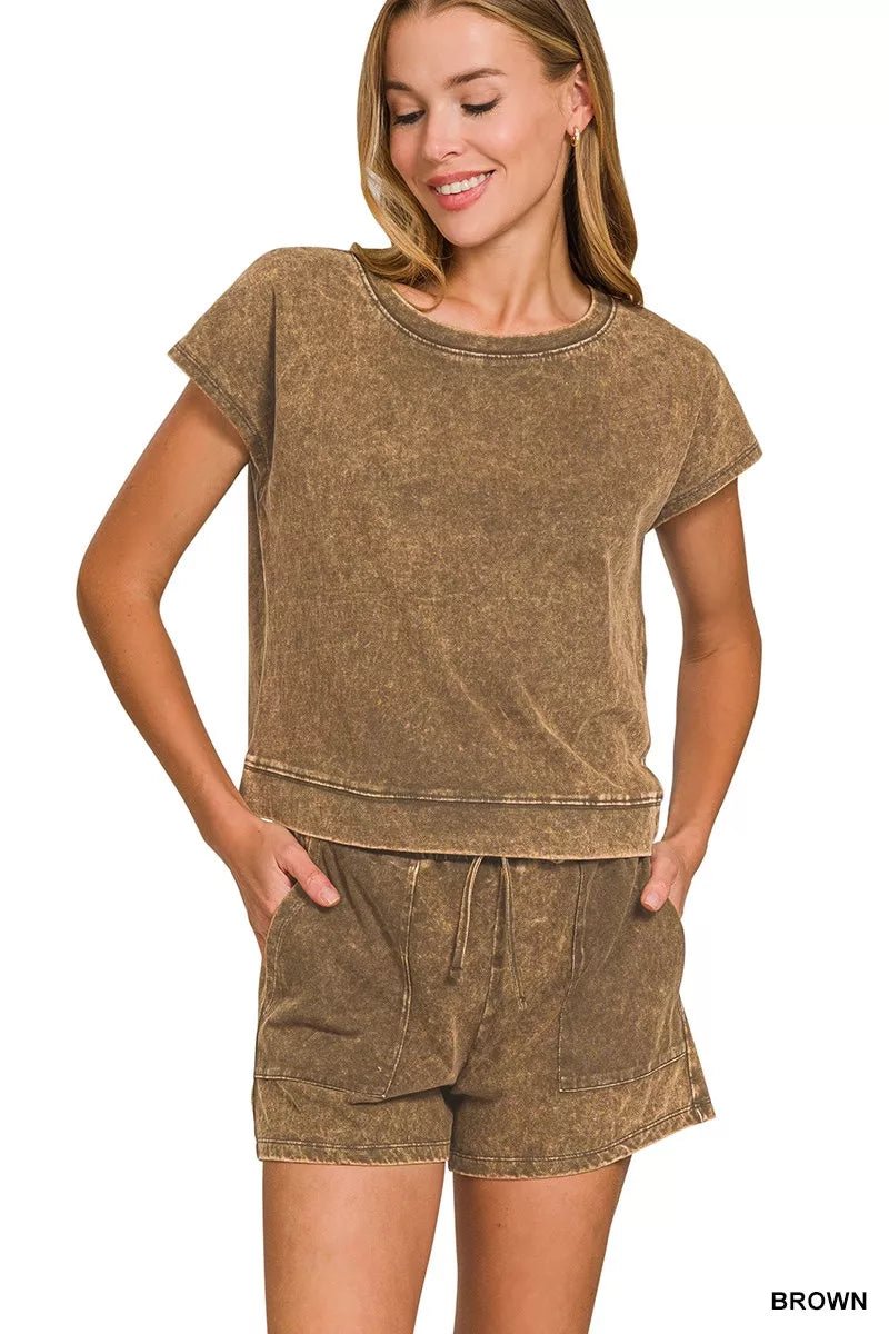 Zenana Premium Cotton Washed Sleeveless Top & Shorts Set - Rooted & Reckless Co.