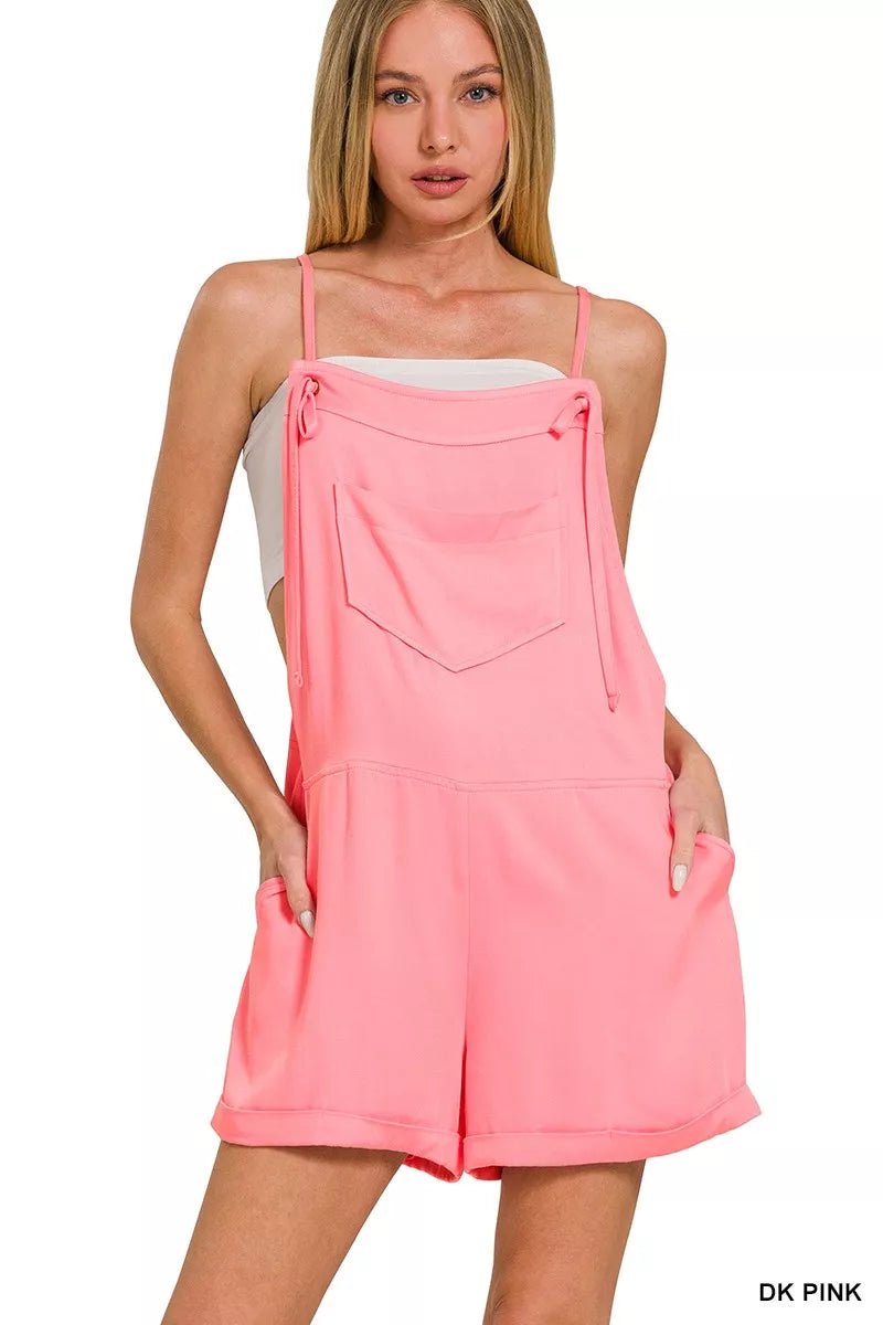 Zenana Rayon Woven Romper With Tie Knot Strap - Rooted & Reckless Co.