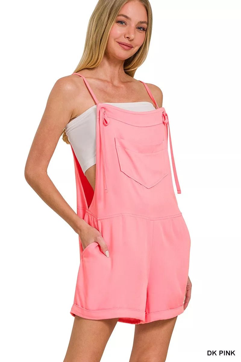 Zenana Rayon Woven Romper With Tie Knot Strap - Rooted & Reckless Co.