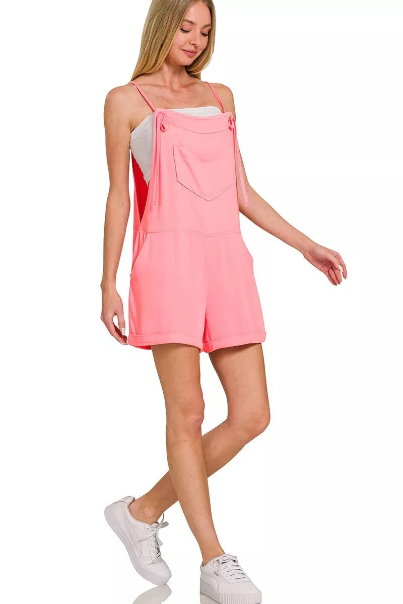 Zenana Rayon Woven Romper With Tie Knot Strap - Rooted & Reckless Co.