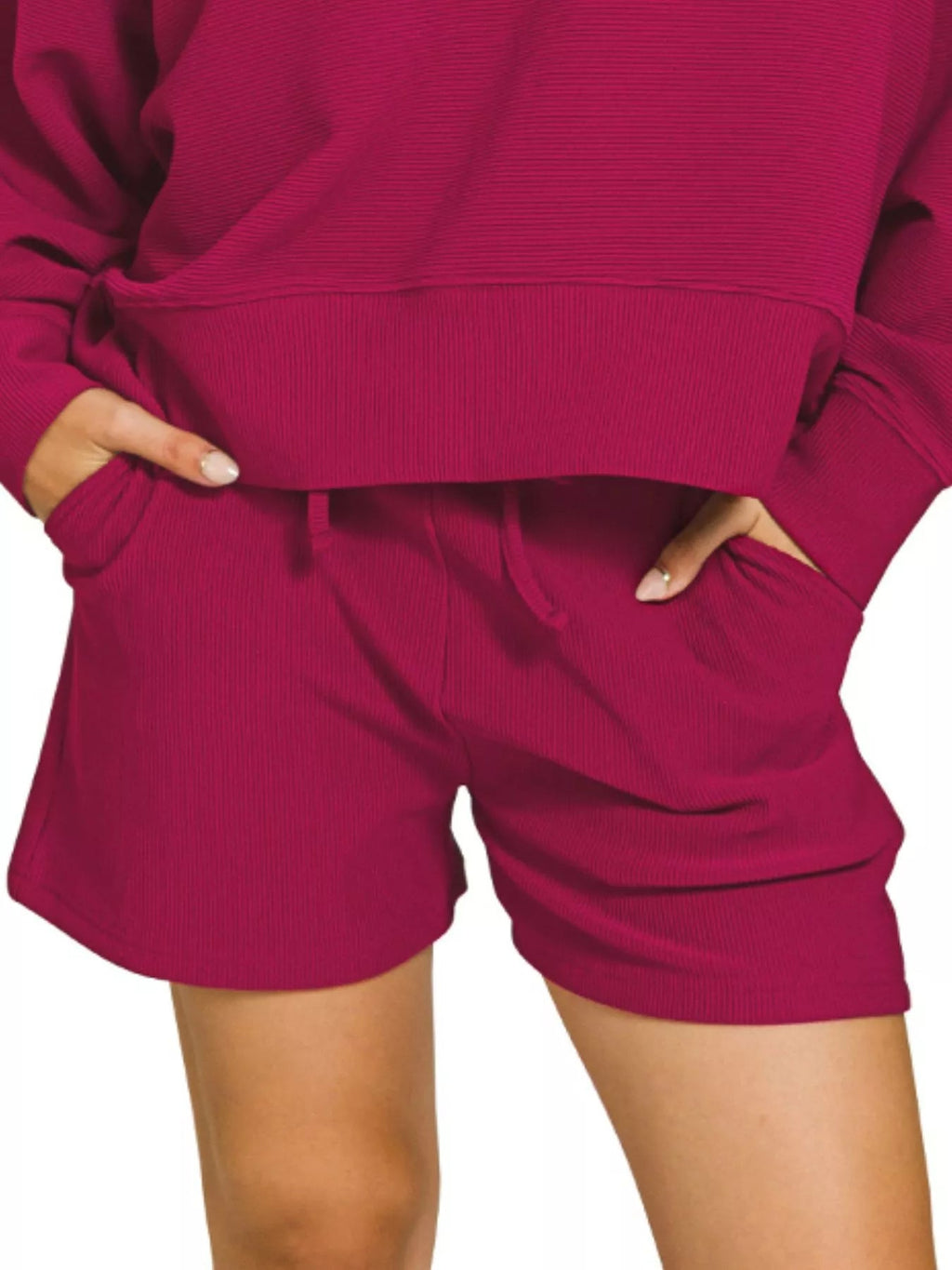 Zenana Ribbed Round Neck Pullover and Shorts Set - Rooted & Reckless Co.
