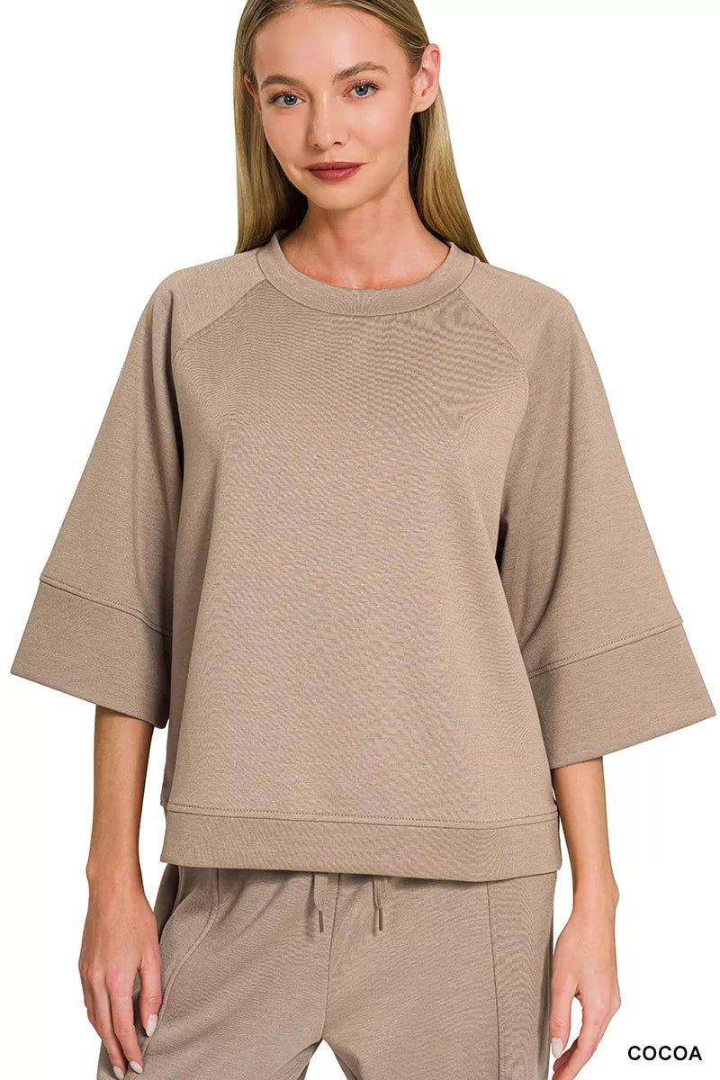 Zenana Scuba 3/4 Sleeve Pullover & Pants Set - Rooted & Reckless Co.