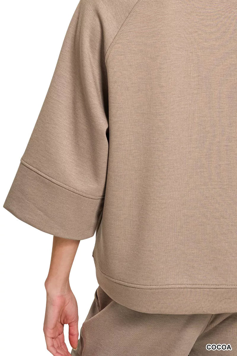Zenana Scuba 3/4 Sleeve Pullover & Pants Set - Rooted & Reckless Co.