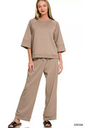 Zenana Scuba 3/4 Sleeve Pullover & Pants Set - Rooted & Reckless Co.