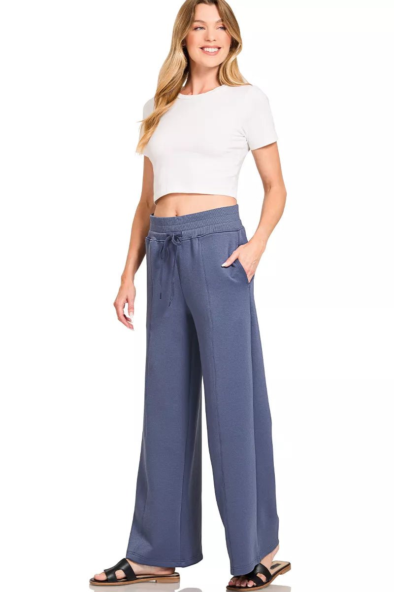 Zenana Scuba Collared Pullover & Center Seam Pants Set - Rooted & Reckless Co.