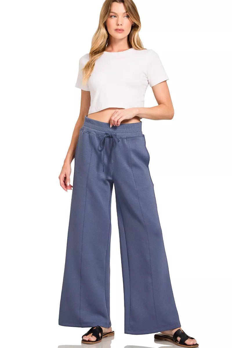 Zenana Scuba Collared Pullover & Center Seam Pants Set - Rooted & Reckless Co.
