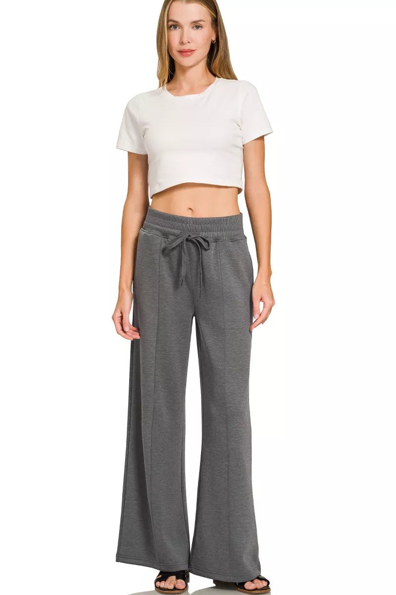 Zenana Scuba Collared Short Sleeve Pullover & Center Seam Pants Set - Rooted & Reckless Co.