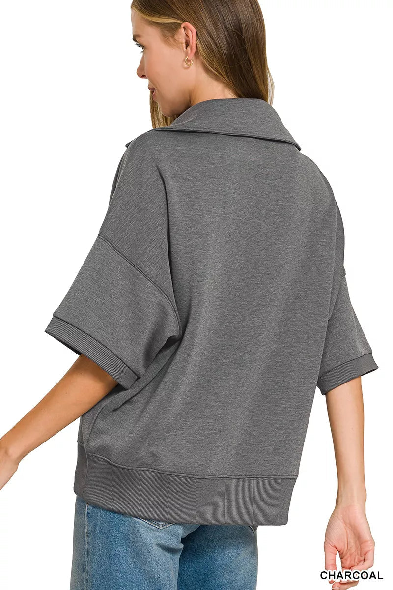 Zenana Scuba Collared Short Sleeve Pullover & Center Seam Pants Set - Rooted & Reckless Co.