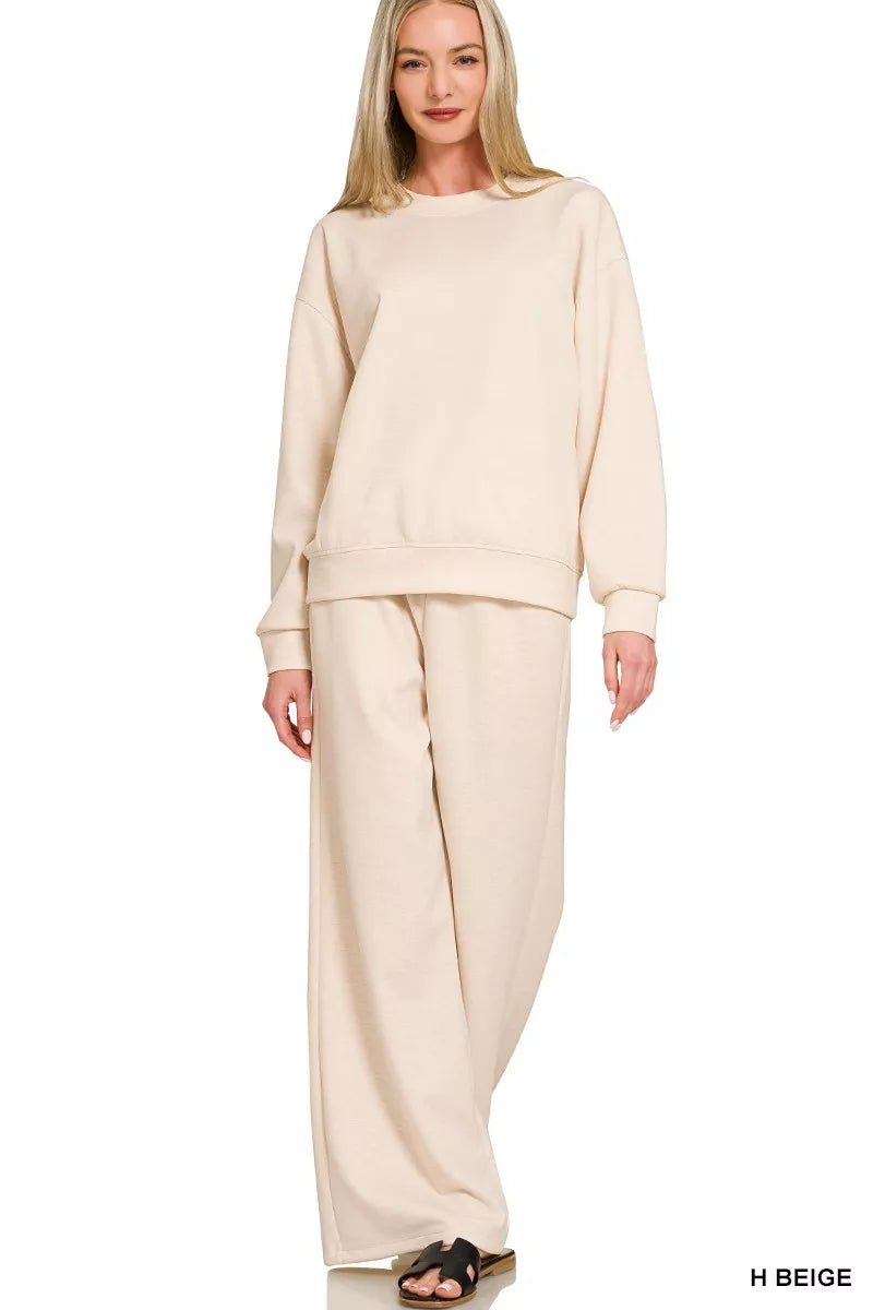 Zenana Scuba Crewneck Pullover and Pants Set - Rooted & Reckless Co.