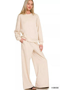 Zenana Scuba Crewneck Pullover and Pants Set - Rooted & Reckless Co.