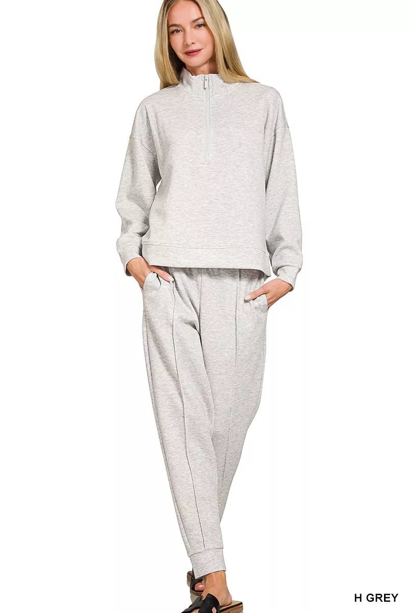 Zenana Scuba Half Zip Pullover and Jogger Set - Rooted & Reckless Co.