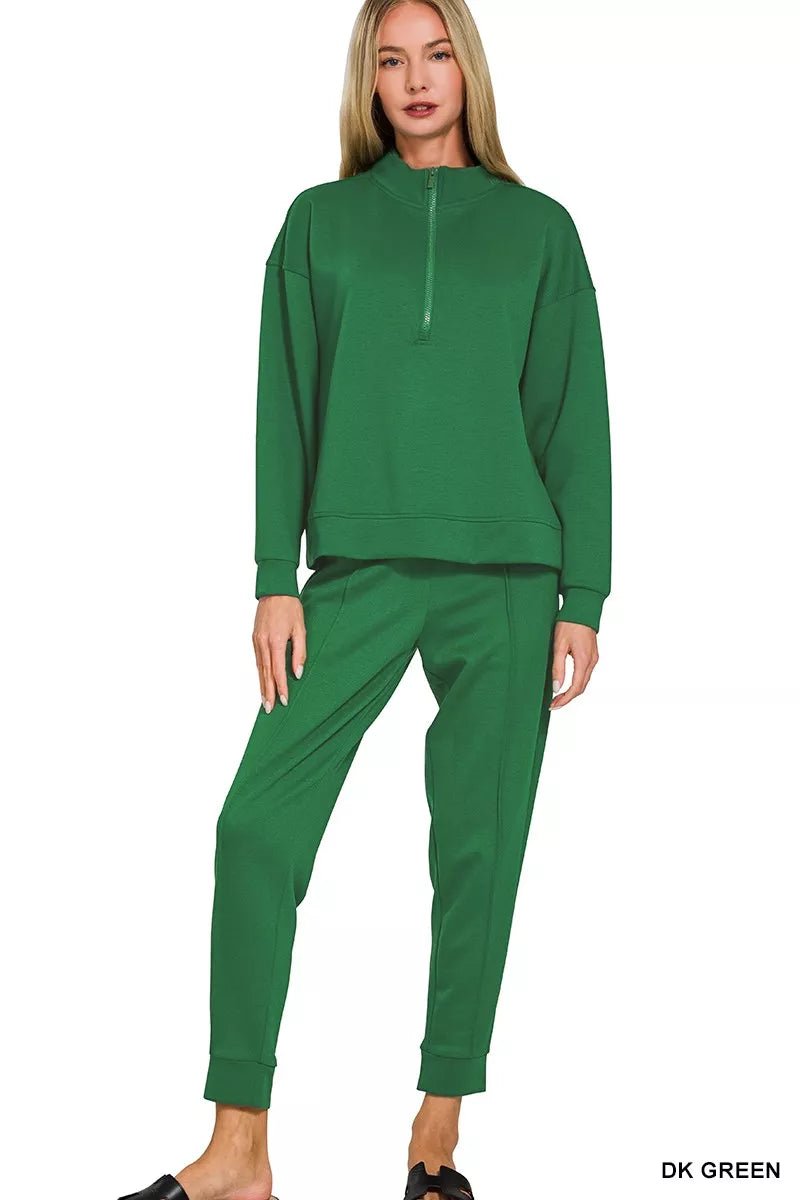 Zenana Scuba Half Zip Pullover and Jogger Set - Rooted & Reckless Co.