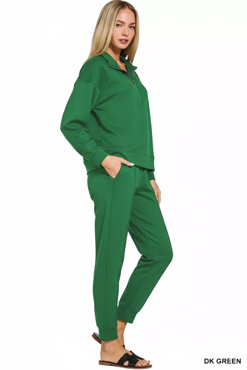 Zenana Scuba Half Zip Pullover and Jogger Set - Rooted & Reckless Co.