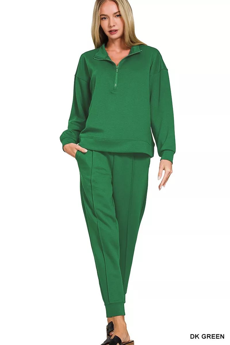 Zenana Scuba Half Zip Pullover and Jogger Set - Rooted & Reckless Co.